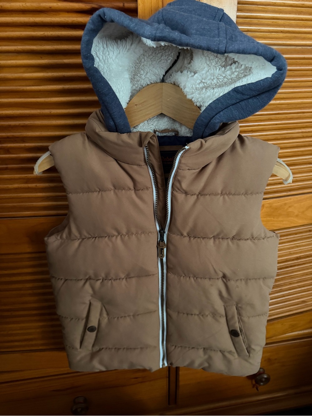 Rebel by Primark" kids' hooded puffer Vest with Blue Hood